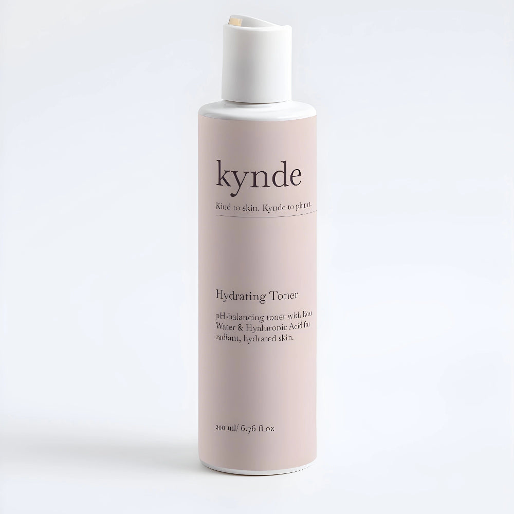 Kynde hydrating toner bottle on a white background